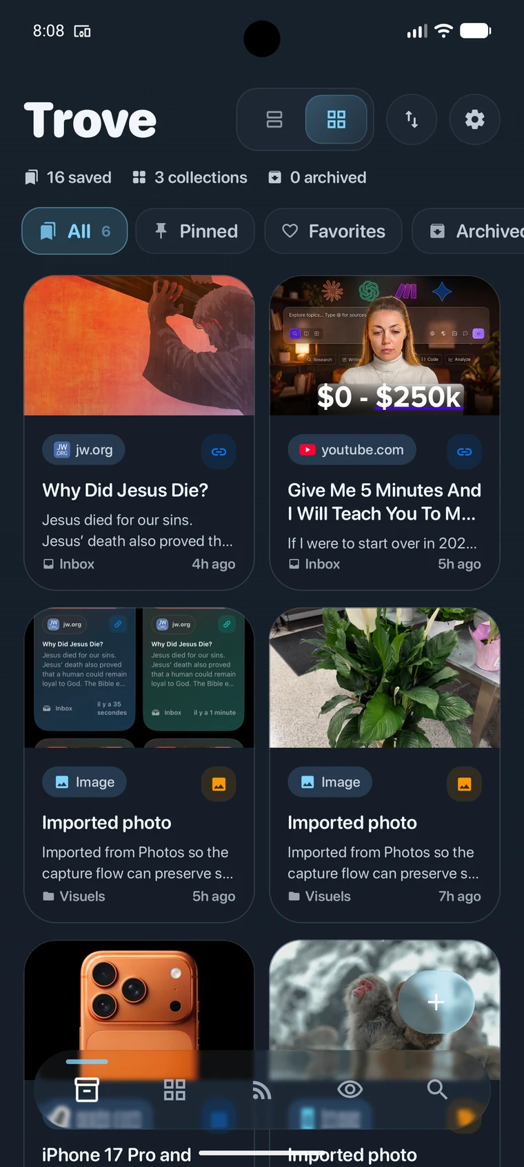 Trove Android library screen