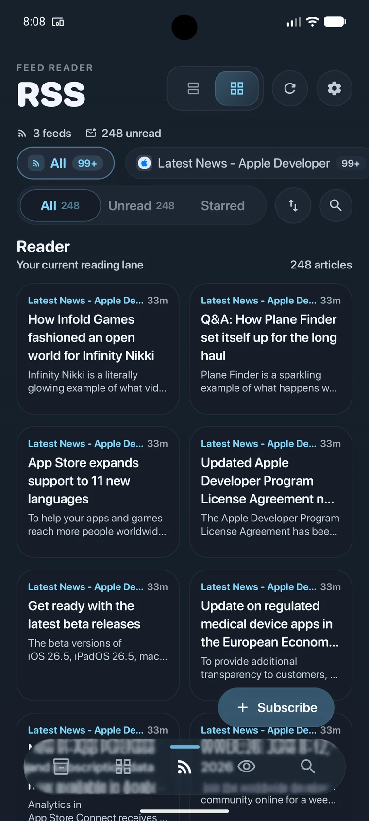 Trove Android RSS screen